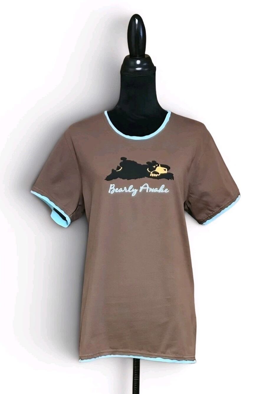 Lazy One Womens Size XL "Bearly Awake" Brown Short Sleeve Casual Tee T-Shirt Top